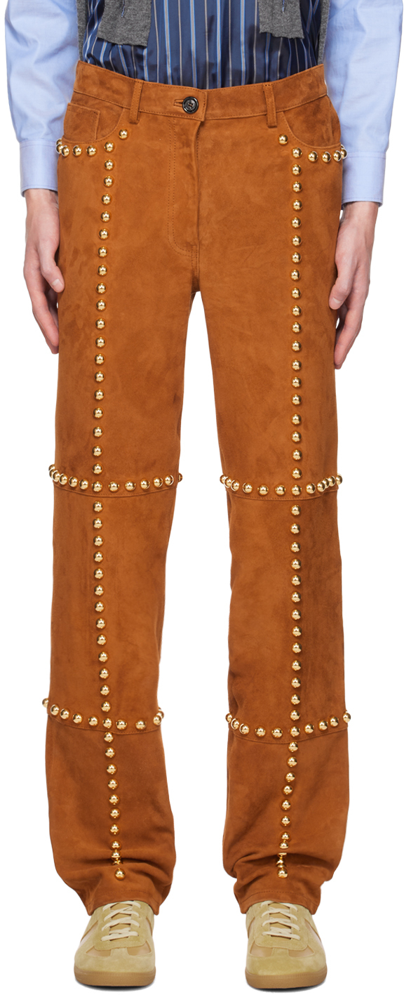Brown Studded Leather Pants