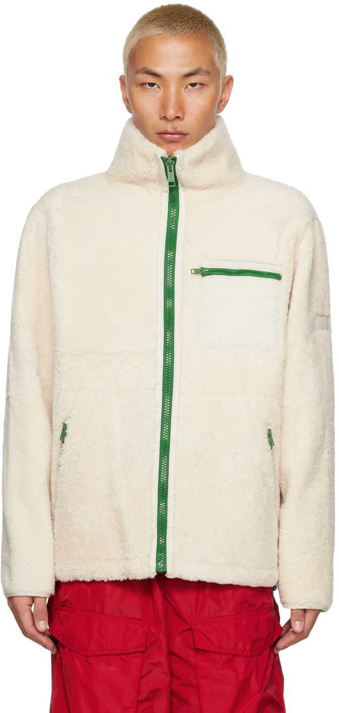 Shop Yves Salomon Off-white Funnel Neck Shearling Jacket In B2902 - Ivoire/chlor