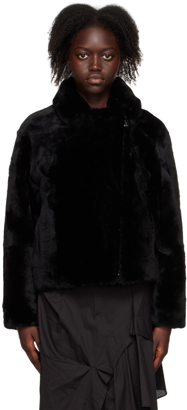 Black Zip-Up Fur Jacket