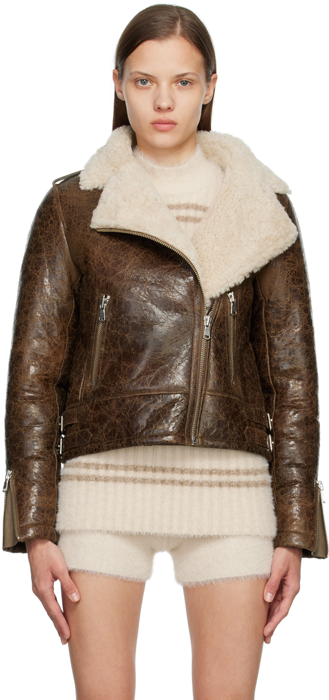 Brown Vintage Shearling Leather Jacket