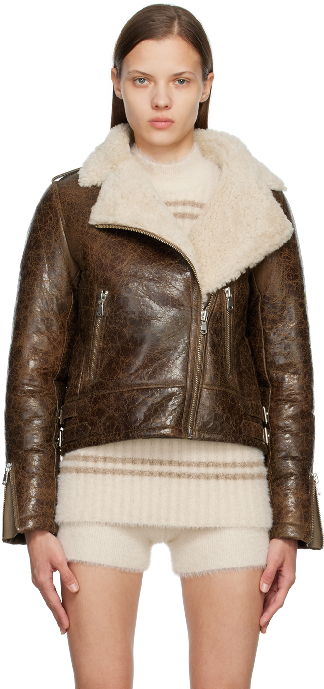 Katastrofe Kæledyr indlysende Brown Vintage Shearling Leather Jacket by Yves Salomon - Meteo on Sale