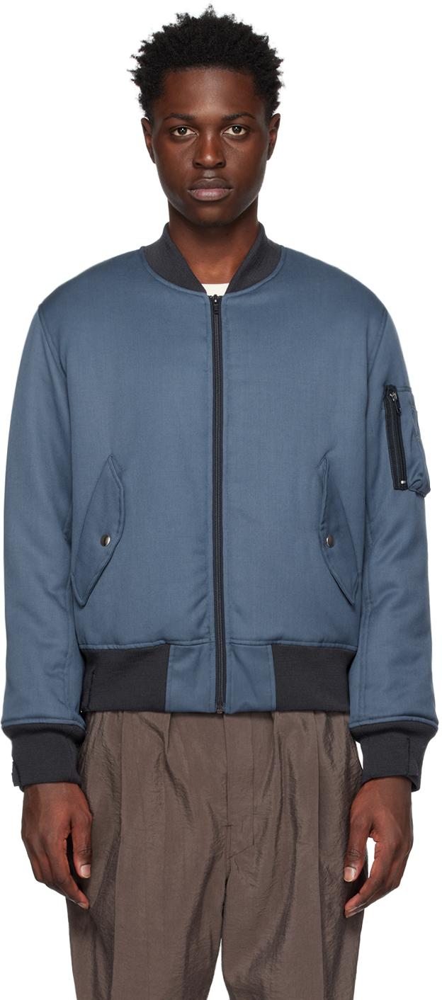 Magliano: Blue Printed Reversible Bomber Jacket | SSENSE UK