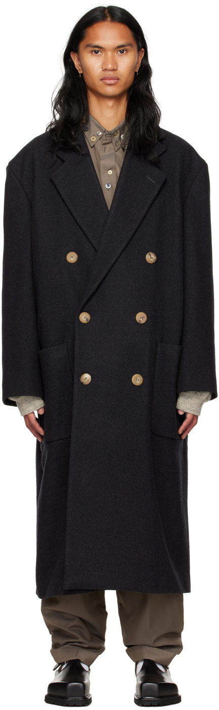 Magliano Gray Double-breasted Coat In 16 Dark Grey