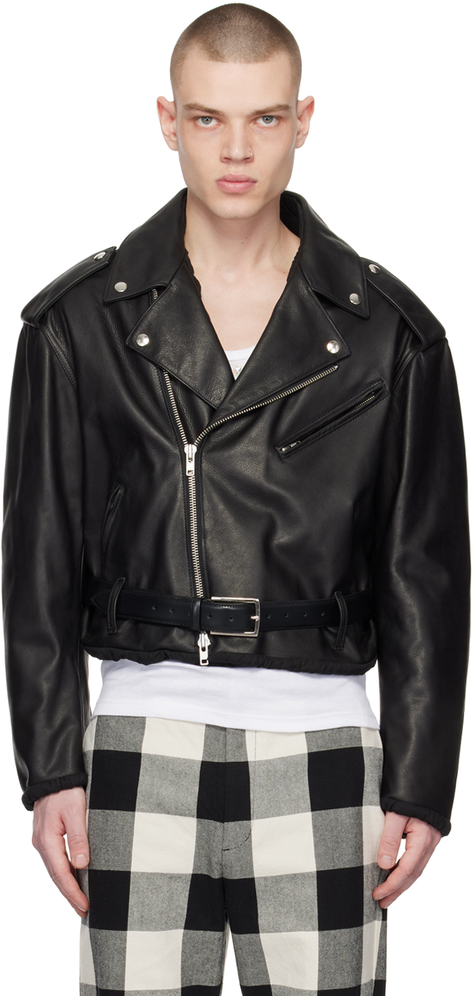 Black Pin-Buckle Leather Jacket