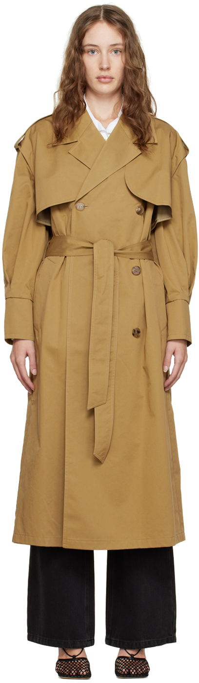 DRAE: Beige Tuck-Sleeve Trench Coat | SSENSE Canada