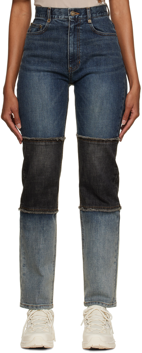 DRAE Indigo & Gray Two-Tone Straight-Leg Jeans