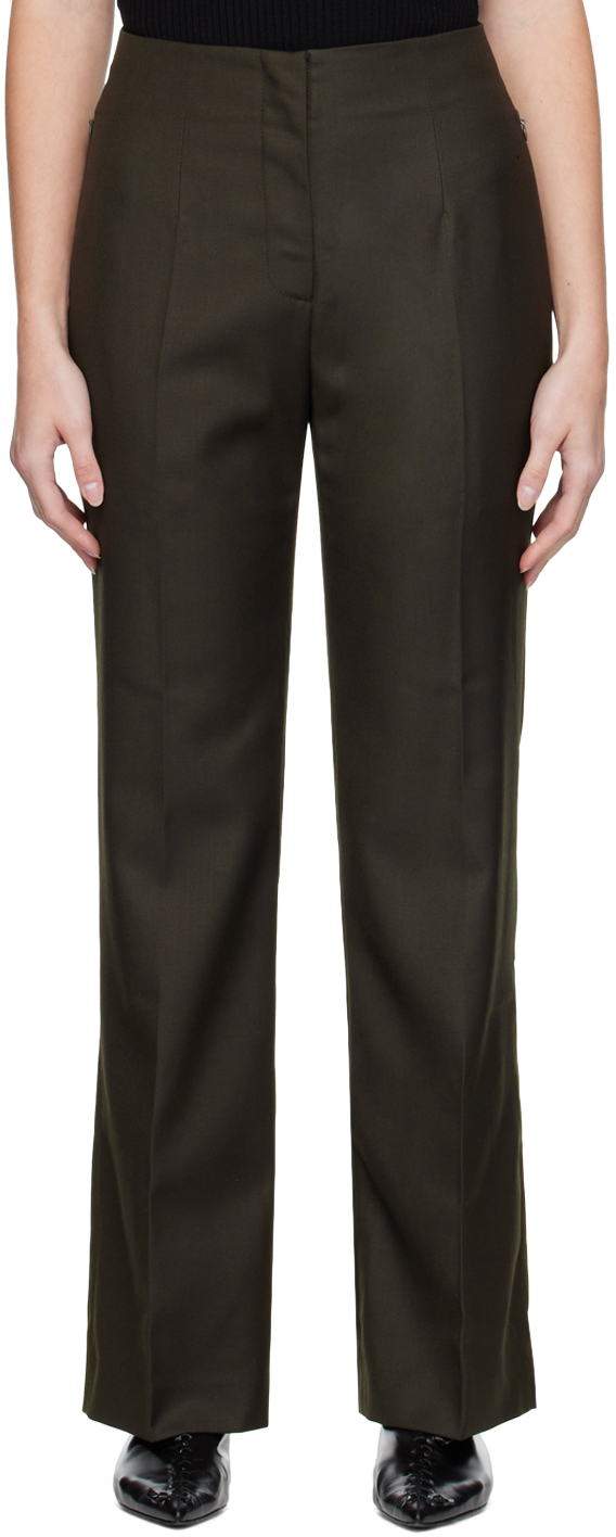 Khaki Slit-Cuff Bootcut Trousers by DRAE on Sale