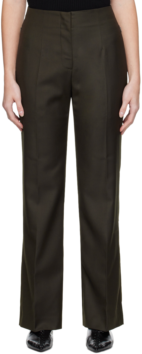 Khaki Slit-Cuff Bootcut Trousers