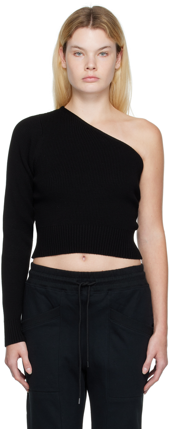 DRAE Black Asymmetric-Sleeve Sweater