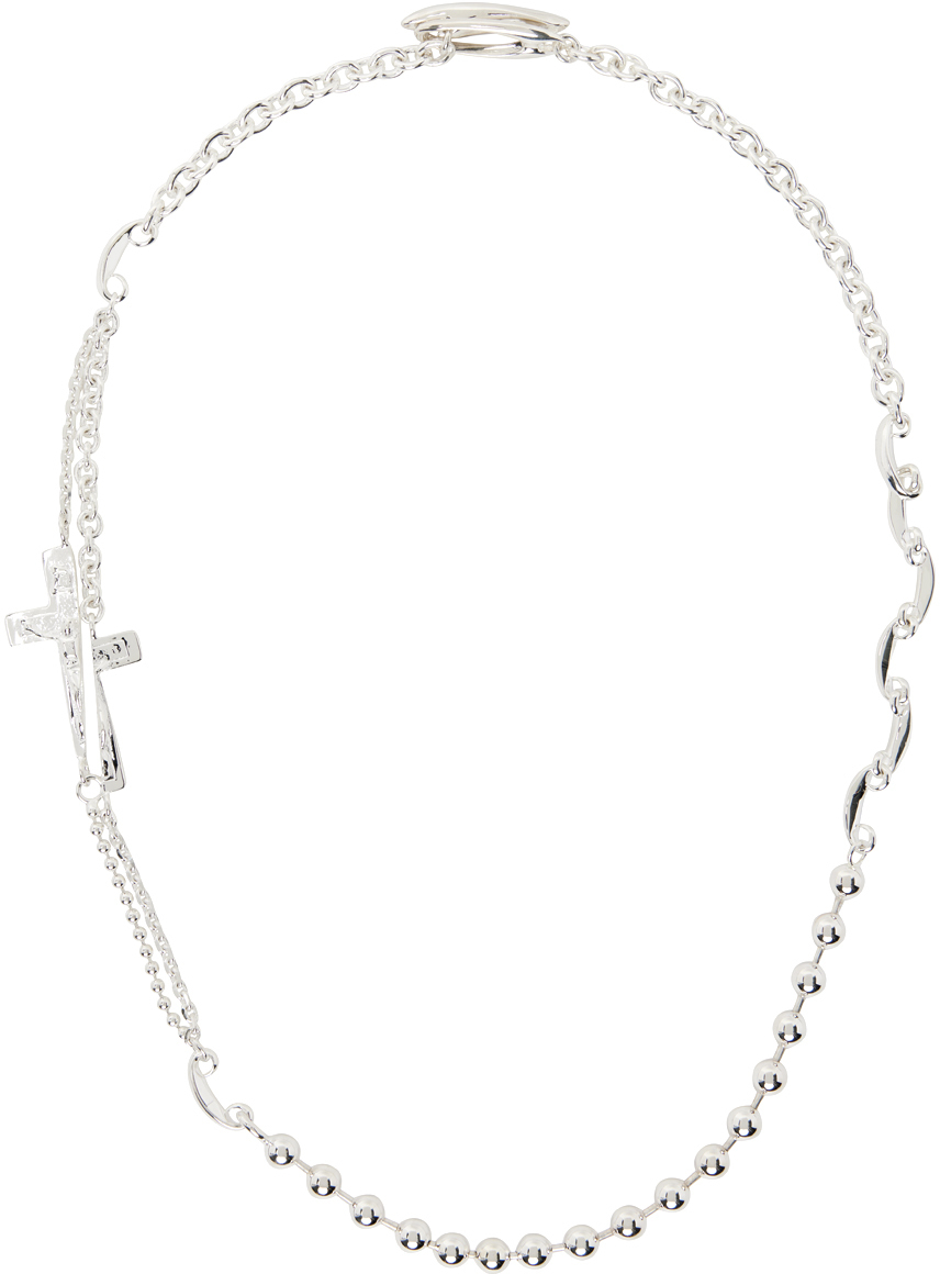 SWEETLIMEJUICE Silver Kamon Cross Mixed Chain Necklace SSENSE Canada