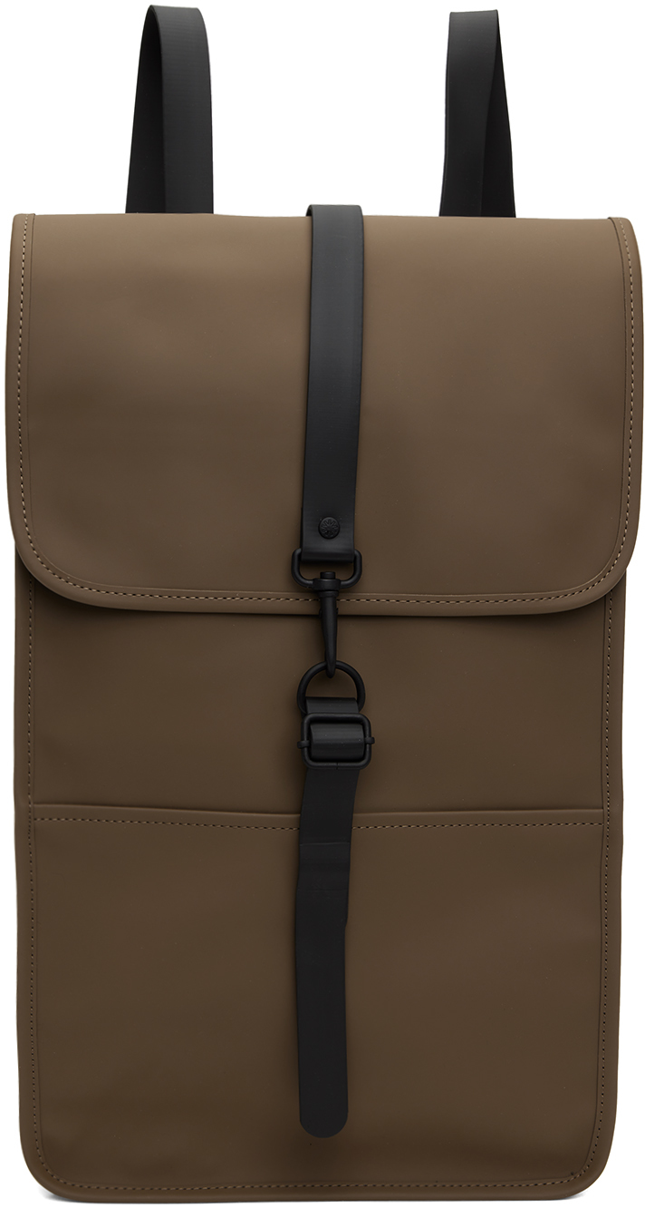 Brown waterproof backpack.