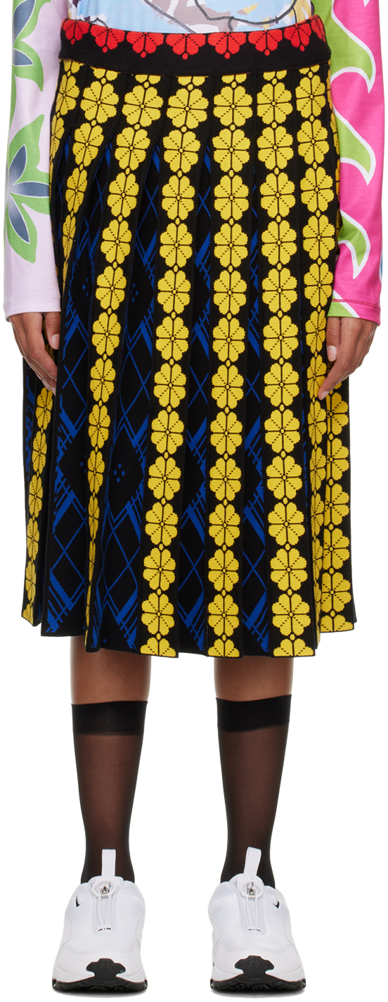 Chopova Lowena: ブラック フローラル ニット ミディアムスカート 