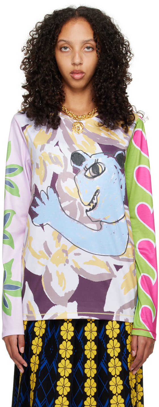 Multicolor Waving Bear Long Sleeve T-Shirt