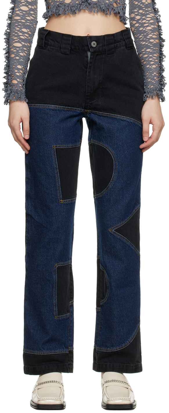 SSENSE Exclusive Blue & Black B-Bottom Panel Jeans