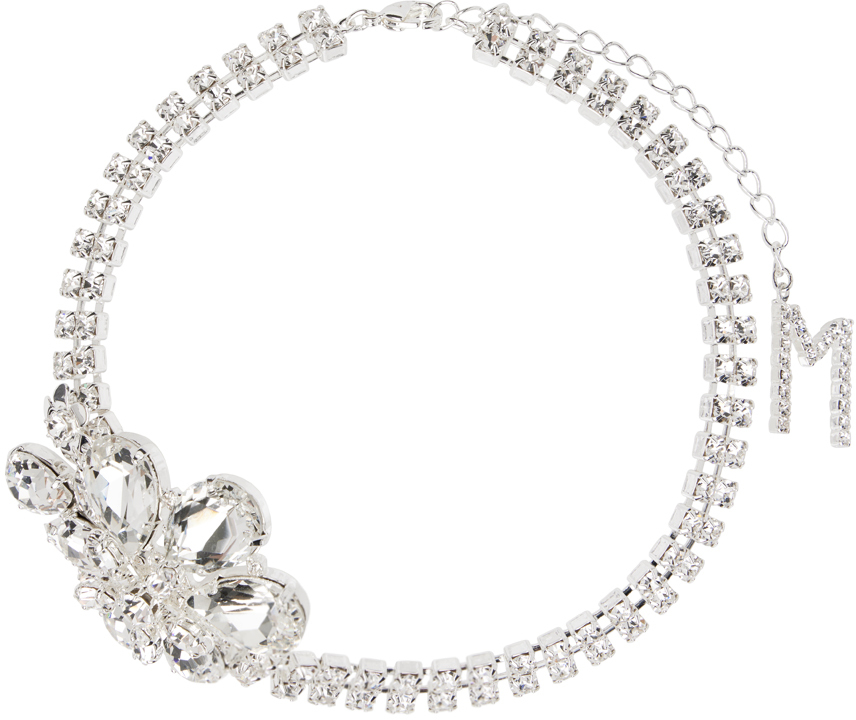 Magda Butrym Silver Crystal Teardrop Flower Necklace