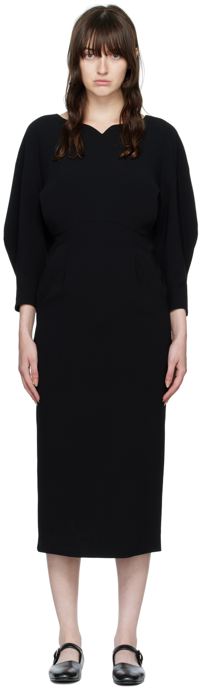 Mame Kurogouchi: Black Triacetate Midi Dress | SSENSE