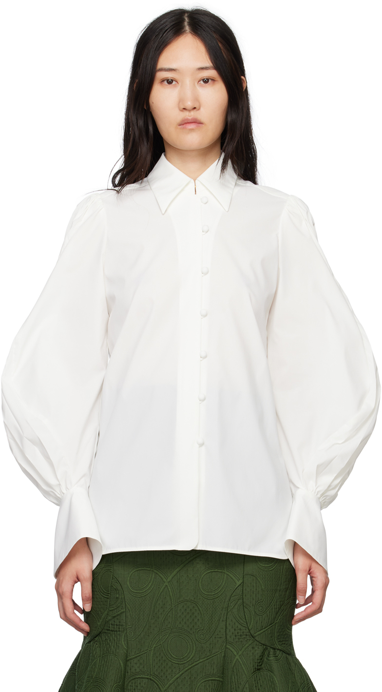 Mame Kurogouchi White Curved Pleated Shirt