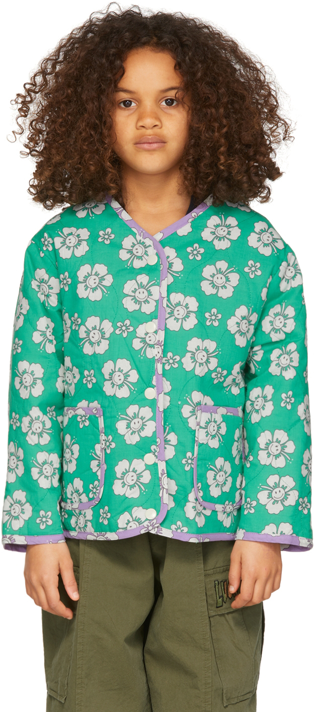 LUCKYTRY KIDS REVERSIBLE GREEN FLOWER JACKET