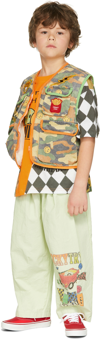 Luckytry Kids Green Military Patch Waistcoat In Multi