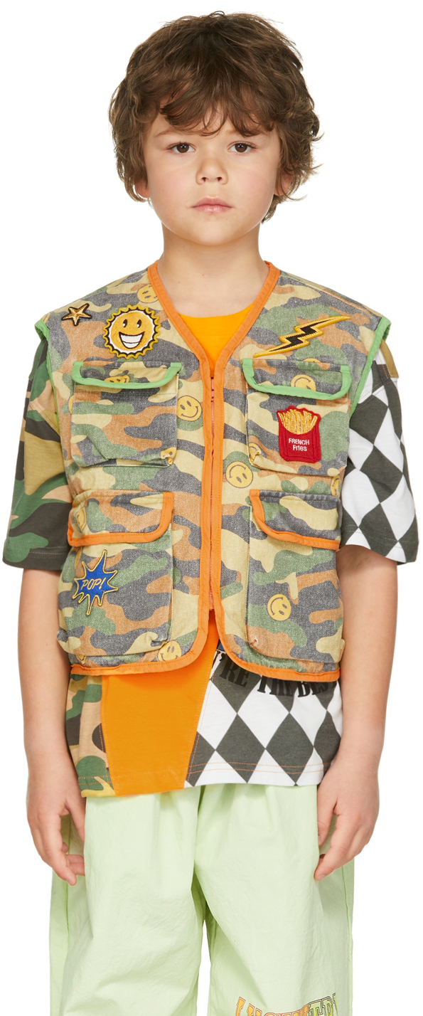 LUCKYTRY KIDS GREEN MILITARY PATCH VEST