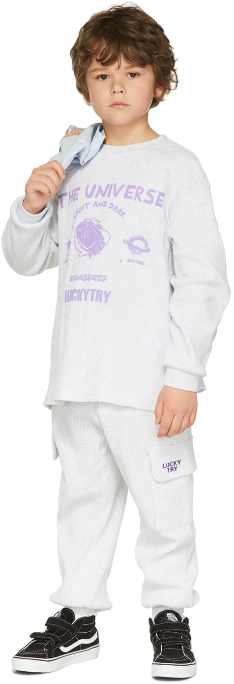 Luckytry Kids Gray Waffle Pocket Lounge Pants In Melange