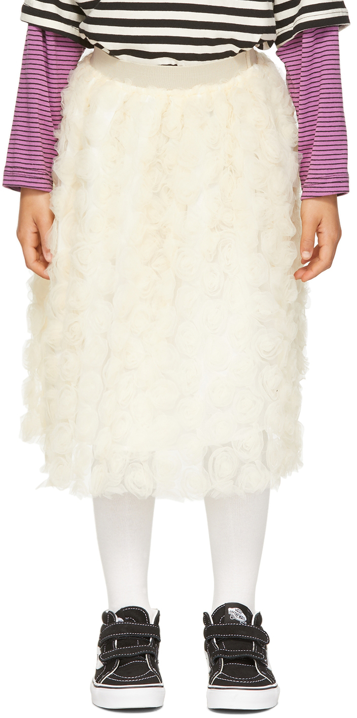 LUCKYTRY KIDS OFF-WHITE TULLE ROSE SKIRT