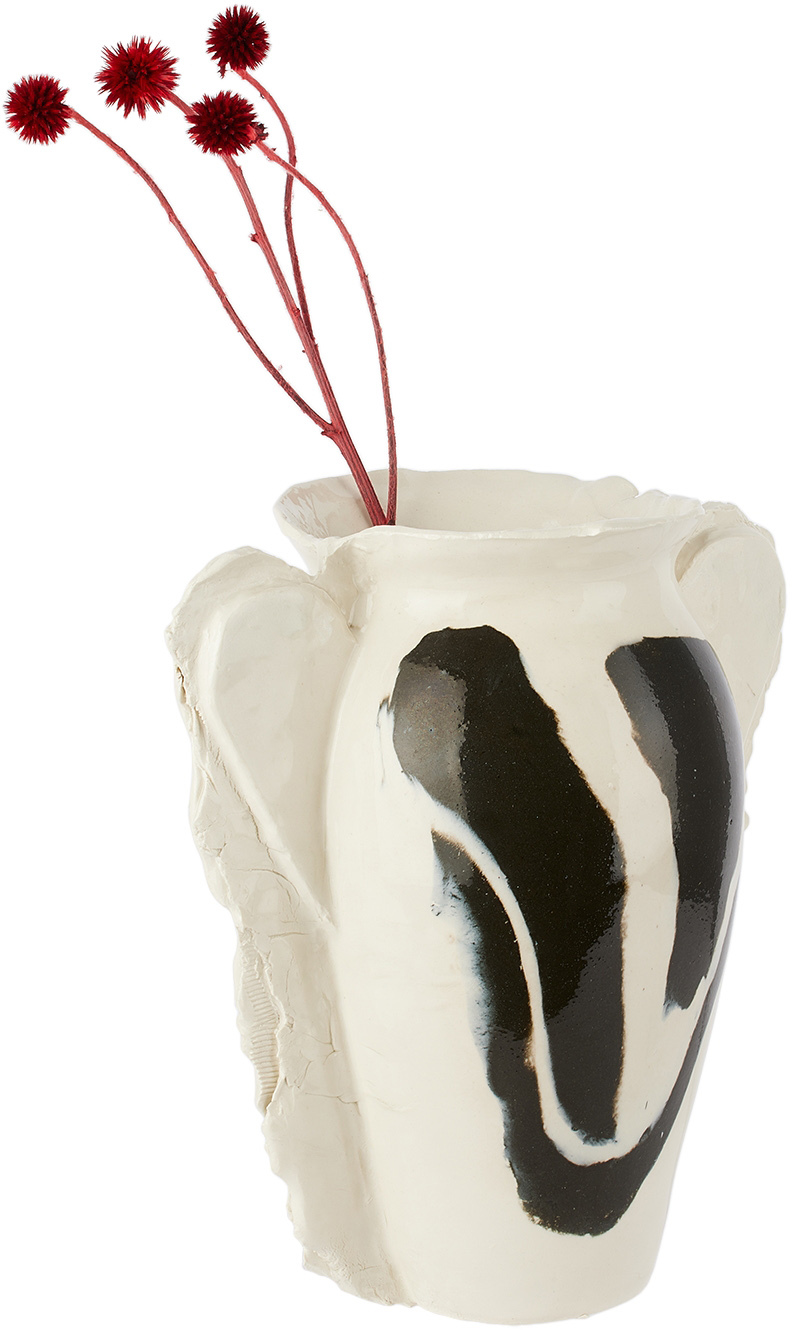 Dum Keramik Off-white Large Smiley Face Vase In Black And White