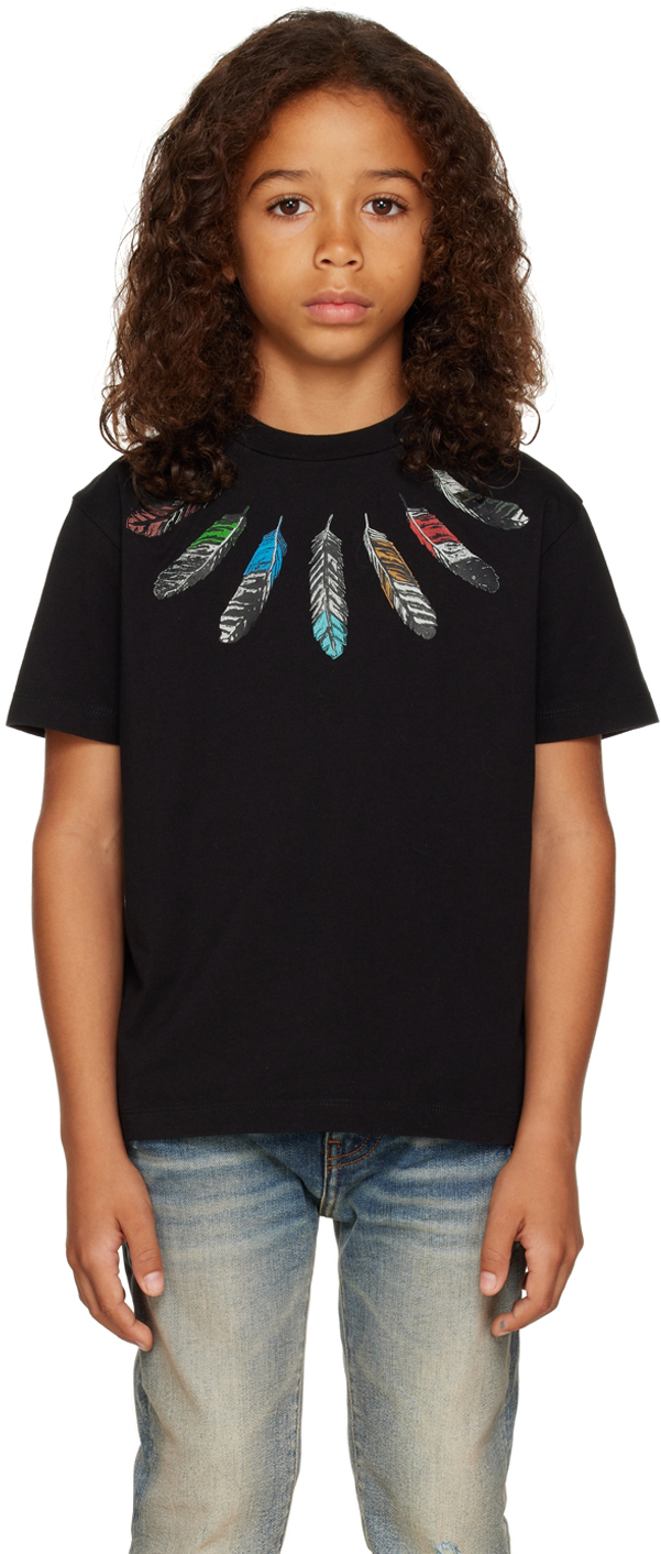 Marcelo Burlon County of Milan Kids Black Collar Feathers T-Shirt