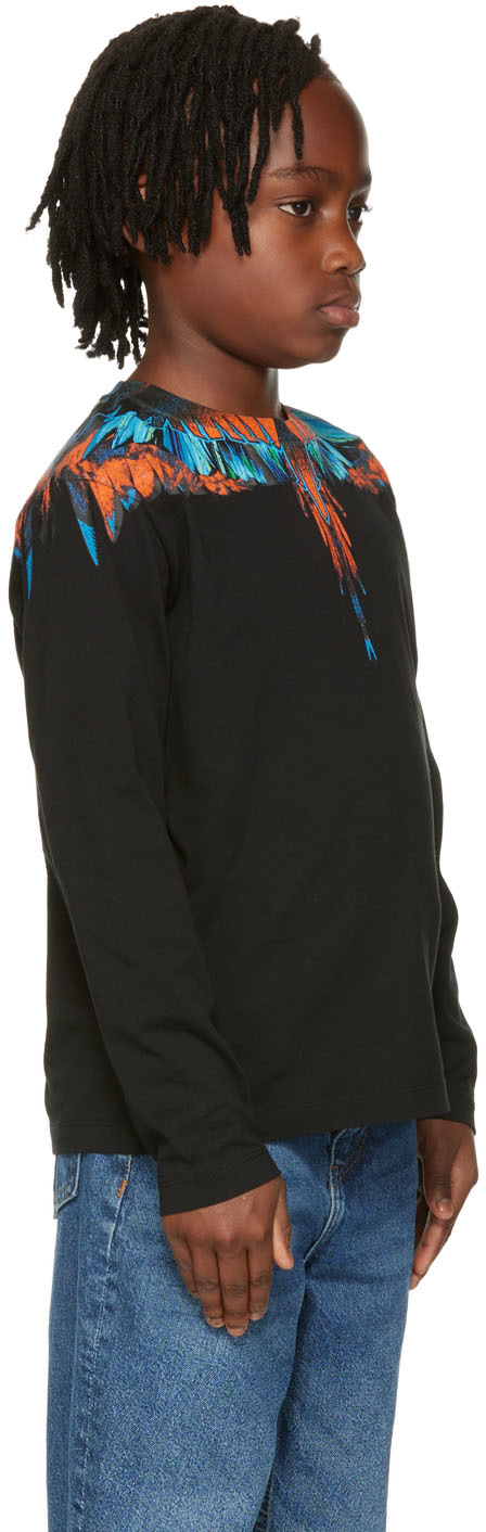 Marcelo Burlon County Of Milan Kids Black Travel Wings Long Sleeve T-shirt In Black