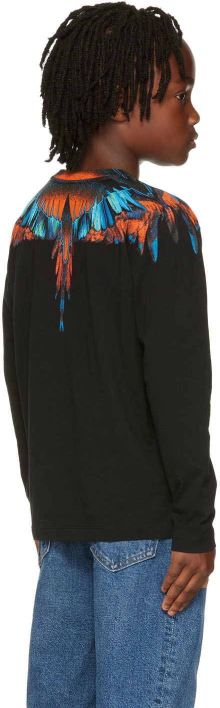 Marcelo Burlon County Of Milan Kids Black Travel Wings Long Sleeve T-shirt In Black