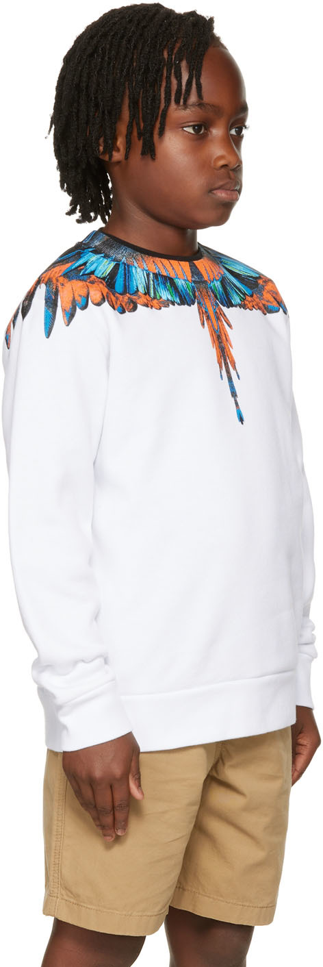 Marcelo Burlon County Of Milan Kids White Travel Wings Sweatshirt In White Orange