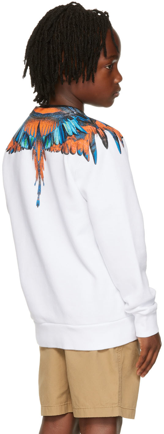 Marcelo Burlon County Of Milan Kids White Travel Wings Sweatshirt In White Orange