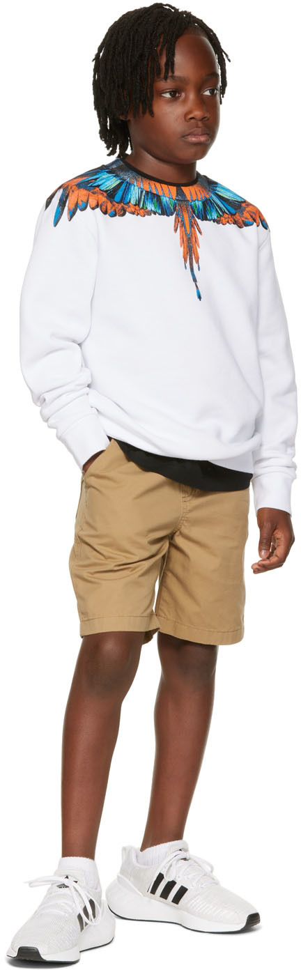 Marcelo Burlon County Of Milan Kids White Travel Wings Sweatshirt In White Orange