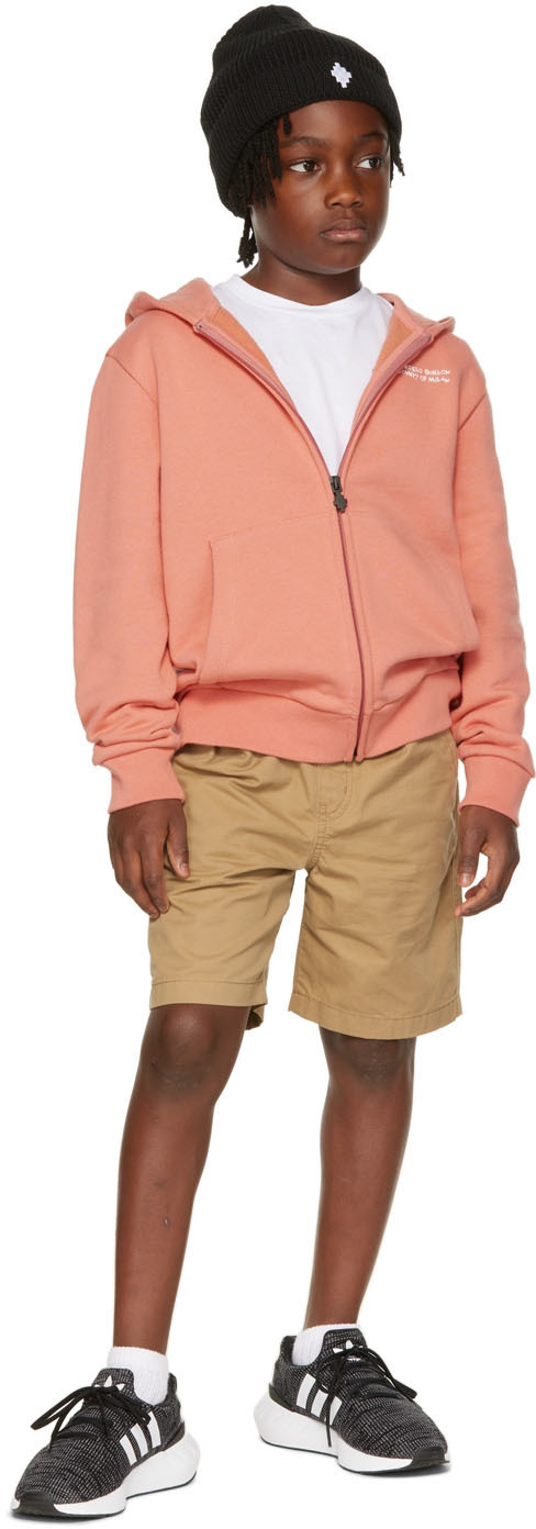Marcelo Burlon County Of Milan Kids Orange Logo Print Zip Hoodie In Pink White