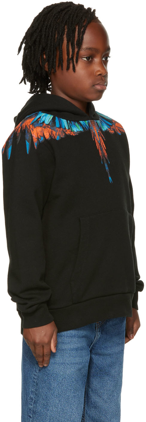 Marcelo Burlon County Of Milan Kids Black Travel Wings Hoodie In Black