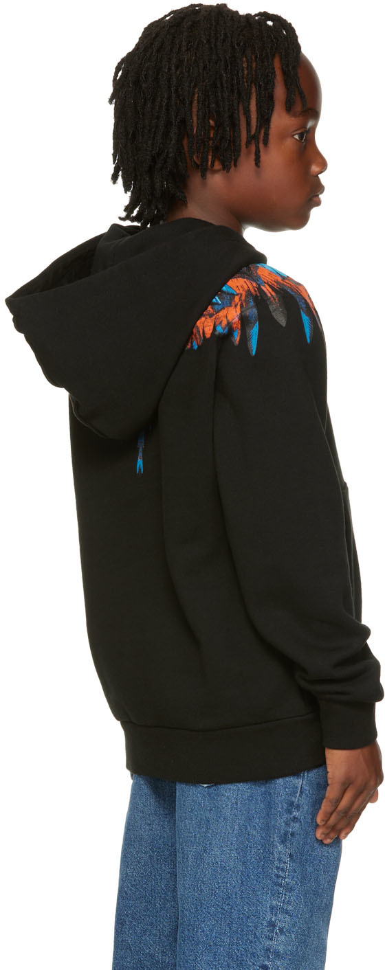 Marcelo Burlon County Of Milan Kids Black Travel Wings Hoodie In Black