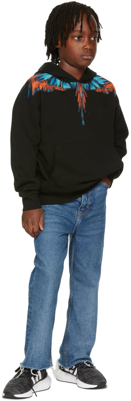 Marcelo Burlon County Of Milan Kids Black Travel Wings Hoodie In Black