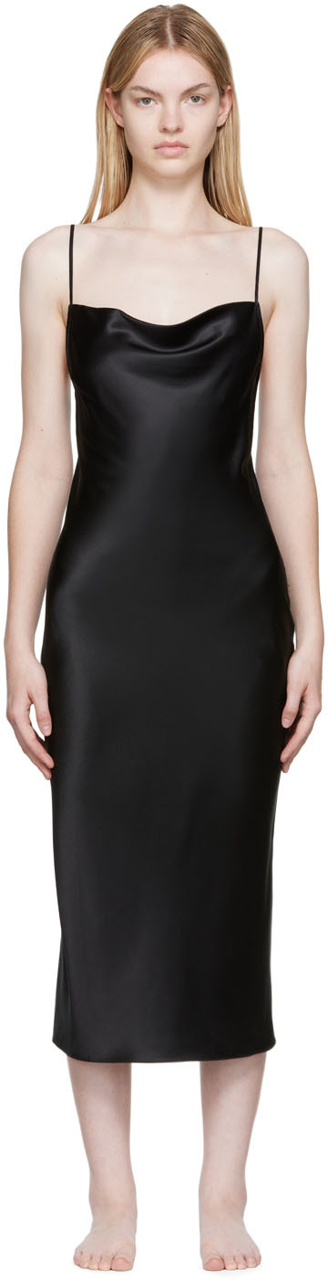 Fleur Du Mal Black Silk Cowl Neck Slip Dress In 0100 Black