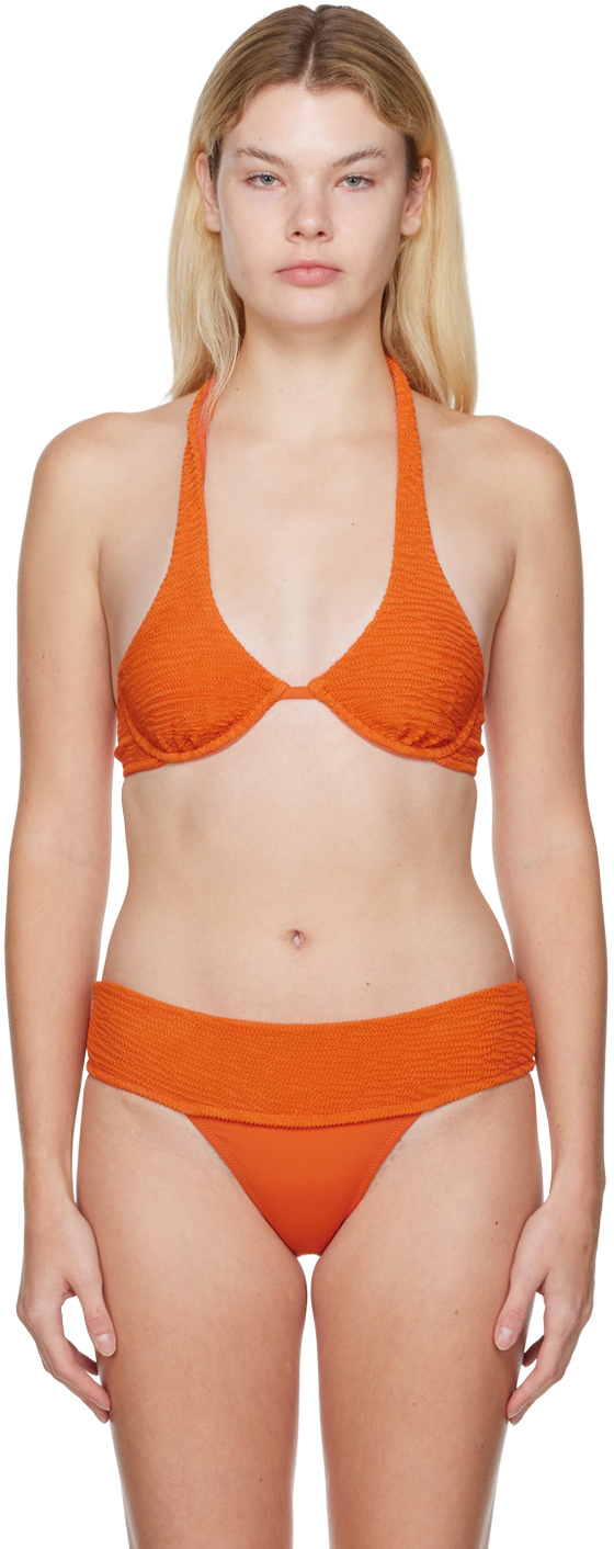 Fleur du Mal Orange Smocked Bikini Top