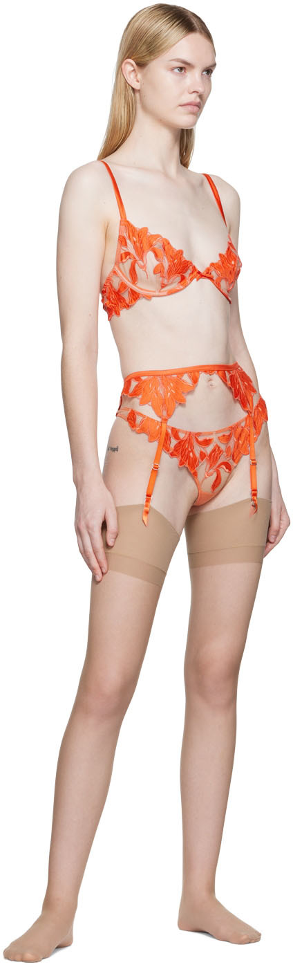 Fleur Du Mal Lily Lace-embroidered Garter Belt In 0728 Clementine