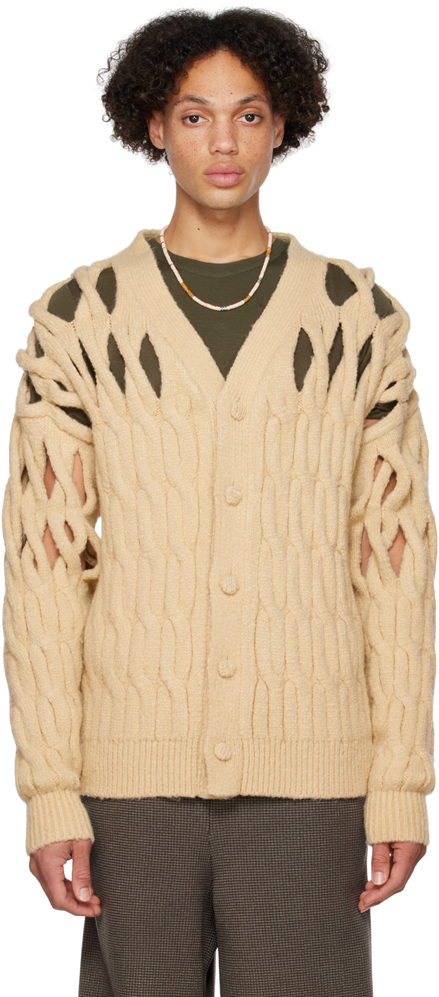 SSENSE Exclusive Beige Basket Cardigan by Isa Boulder on Sale