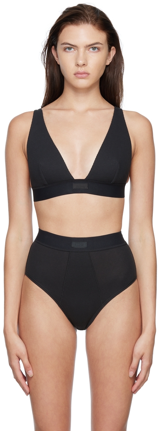 Skims Ribbed Stretch-cotton Bralette In Soot
