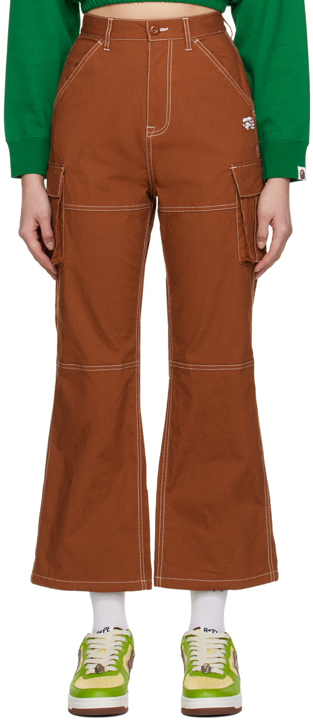 Bape Brown Colour Stitching High Waist Cargo Trousers