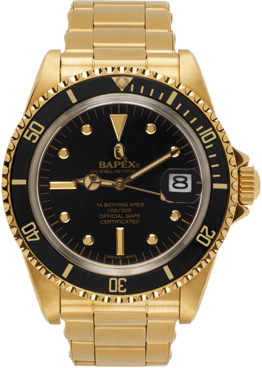 BAPE: Gold & Black Classic Type 1 Watch | SSENSE Canada