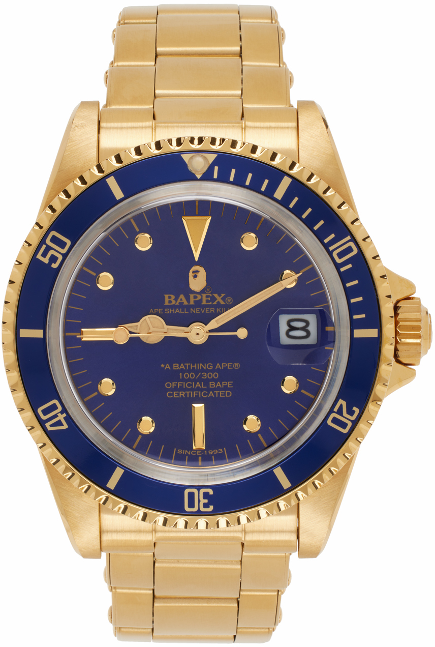 BAPE: Gold & Navy Classic Type 1 Watch | SSENSE Canada