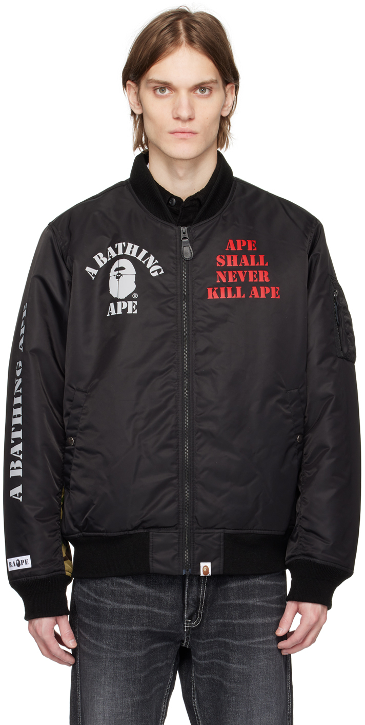 Bape Black Stencil Ma-1 Bomber Jacket | ModeSens