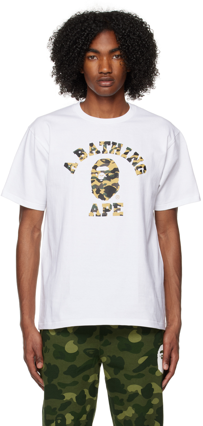 BAPE: White 1st Camo College T-Shirt | SSENSE