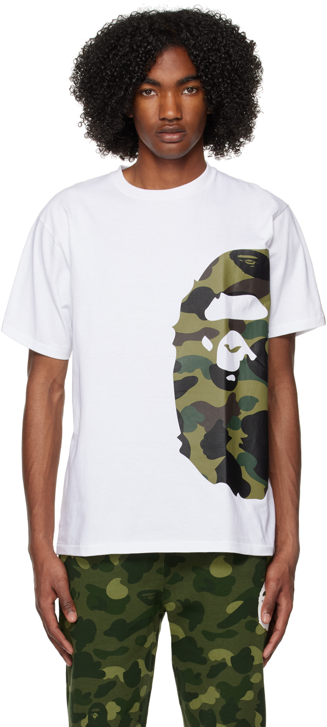 Bape White 1st Camo Side Big Ape Head T-shirt In White X Green