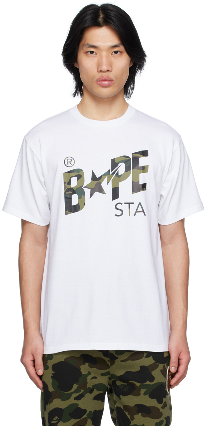 BAPE: White Camo STA T-Shirt | SSENSE UK