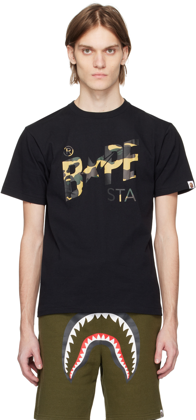 BAPE: Black 1st Camo STA Logo T-Shirt | SSENSE Canada